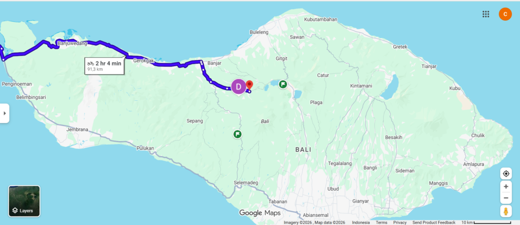 route from gilimanuk to munduk